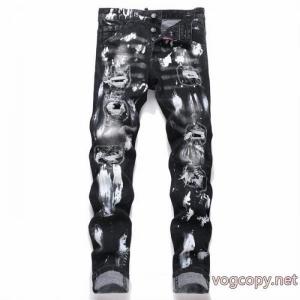 DSQUARED 2 2026新型軽量贅沢泡かけプリン偽穴あきカップル水洗ストレッチジーンズ