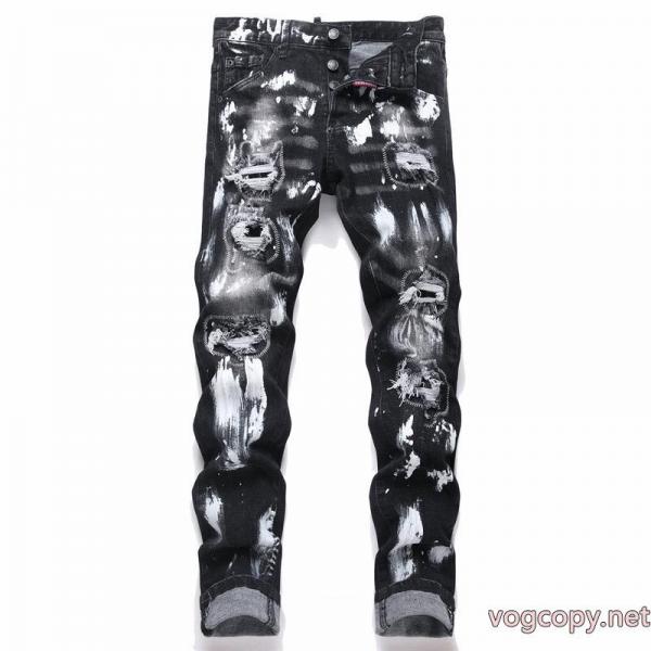 DSQUARED 2 2026新型軽量贅沢泡かけプリン偽穴あきカップル水洗ストレッチジーンズ 0 